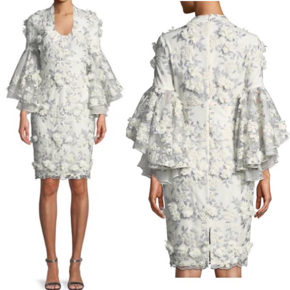 BADGLEY MISCHKA 3D Floral Bell-Sleeve Dress